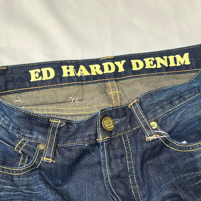 00s Ed Hardy Sakura Skull Embroidered Baggy Jeans