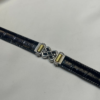 Silver & Gold Scroll Link Croc-Embossed Belt