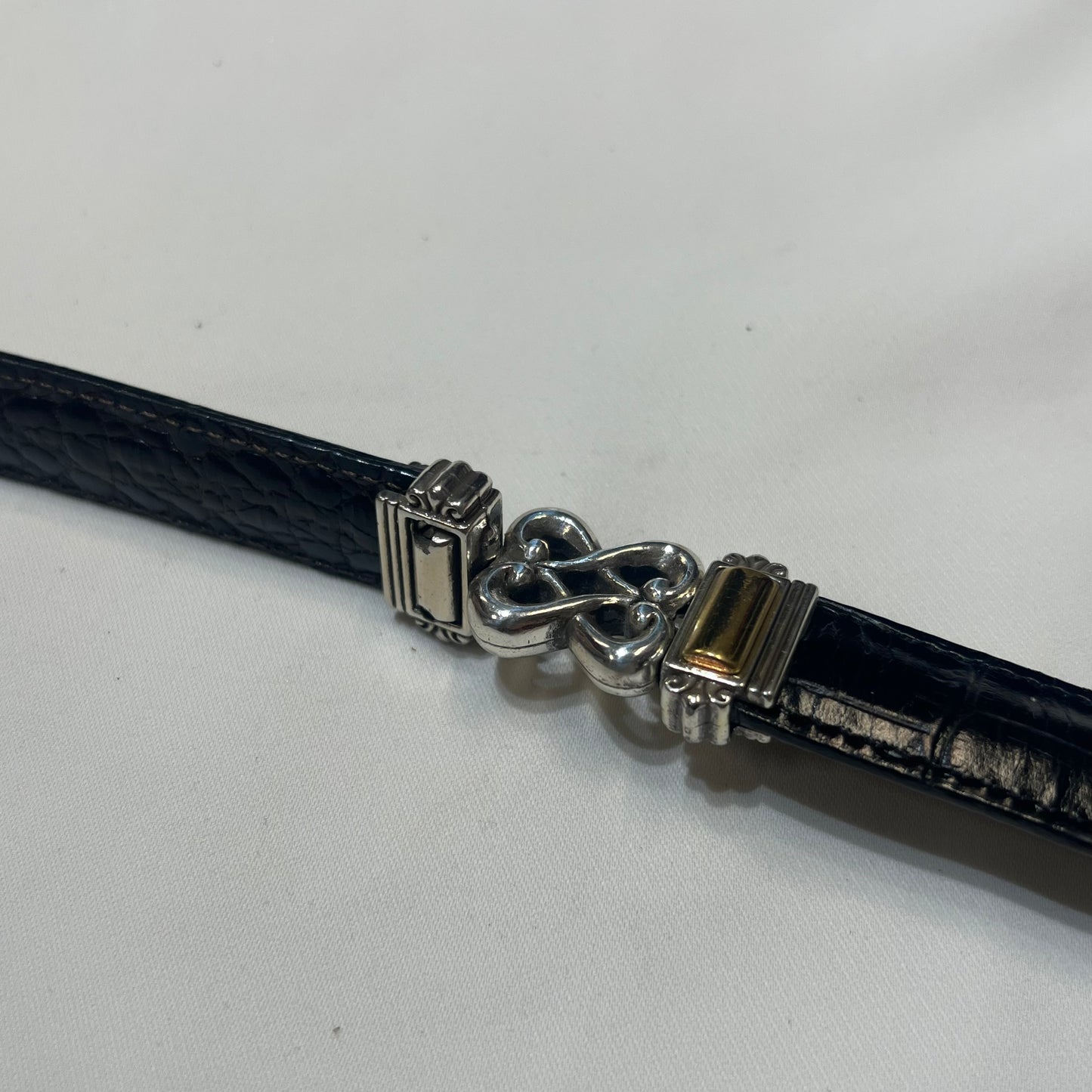 Silver & Gold Scroll Link Croc-Embossed Belt