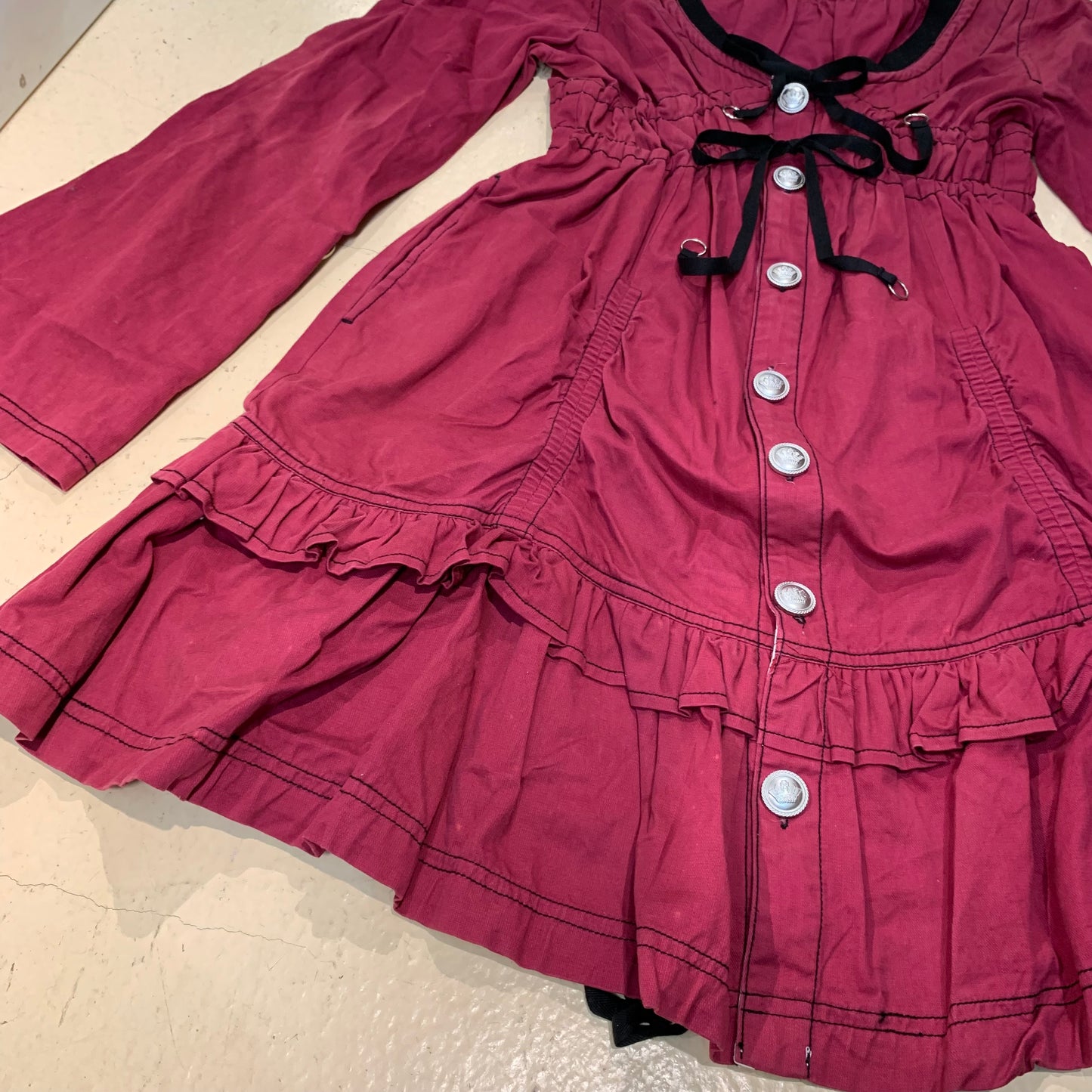 Burgundy Ruffle Hem Buttom Down Dress