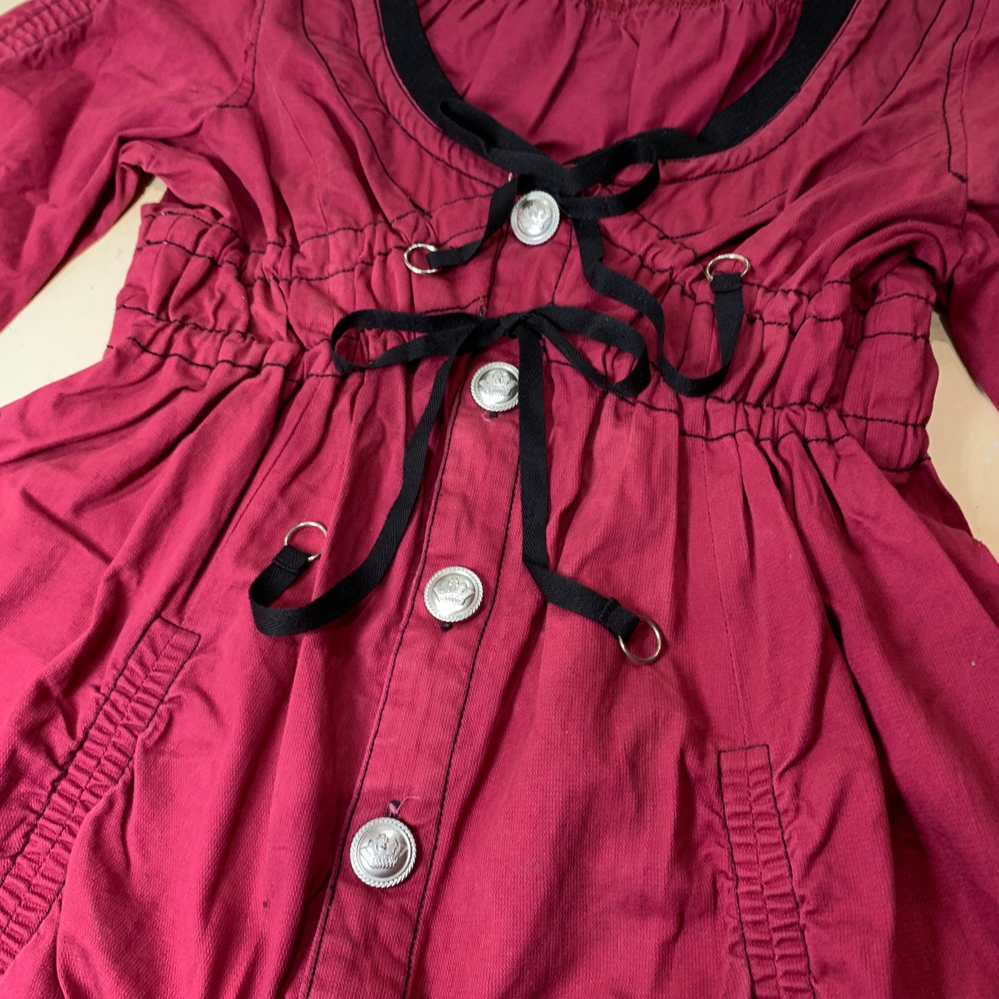 Burgundy Ruffle Hem Buttom Down Dress