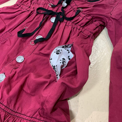 Burgundy Ruffle Hem Buttom Down Dress