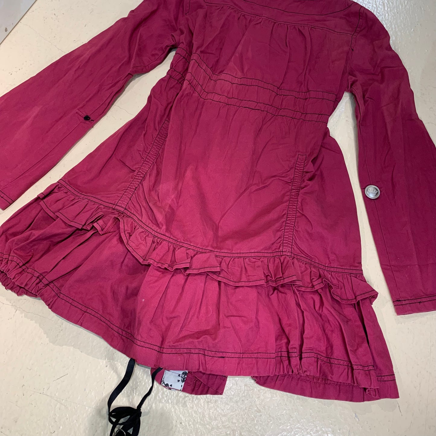 Burgundy Ruffle Hem Buttom Down Dress