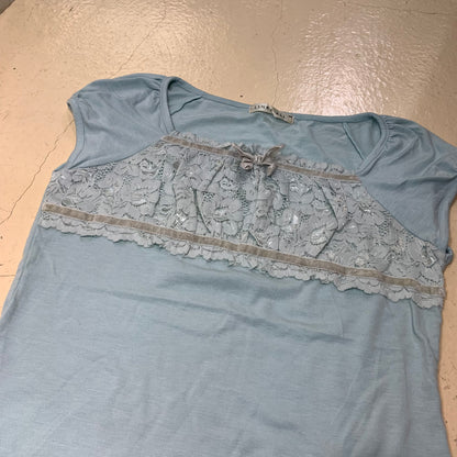 Lace Panel Puff Sleeves Top