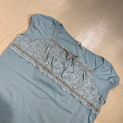Lace Panel Puff Sleeves Top