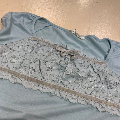 Lace Panel Puff Sleeves Top