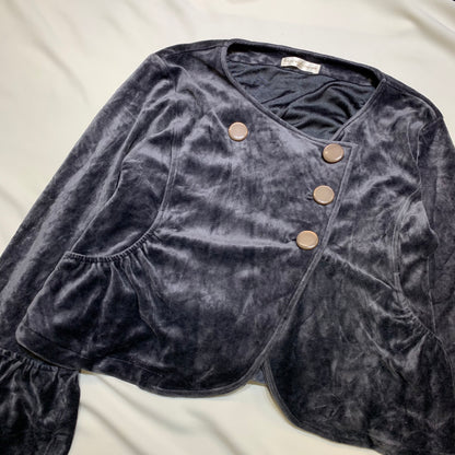 Velvet Cropped Jacket with Flared Cuffs