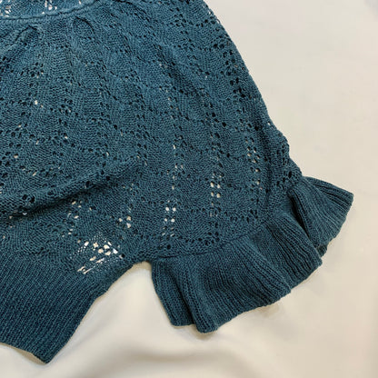 Openwork Knit Puff Sleeves Cardigan