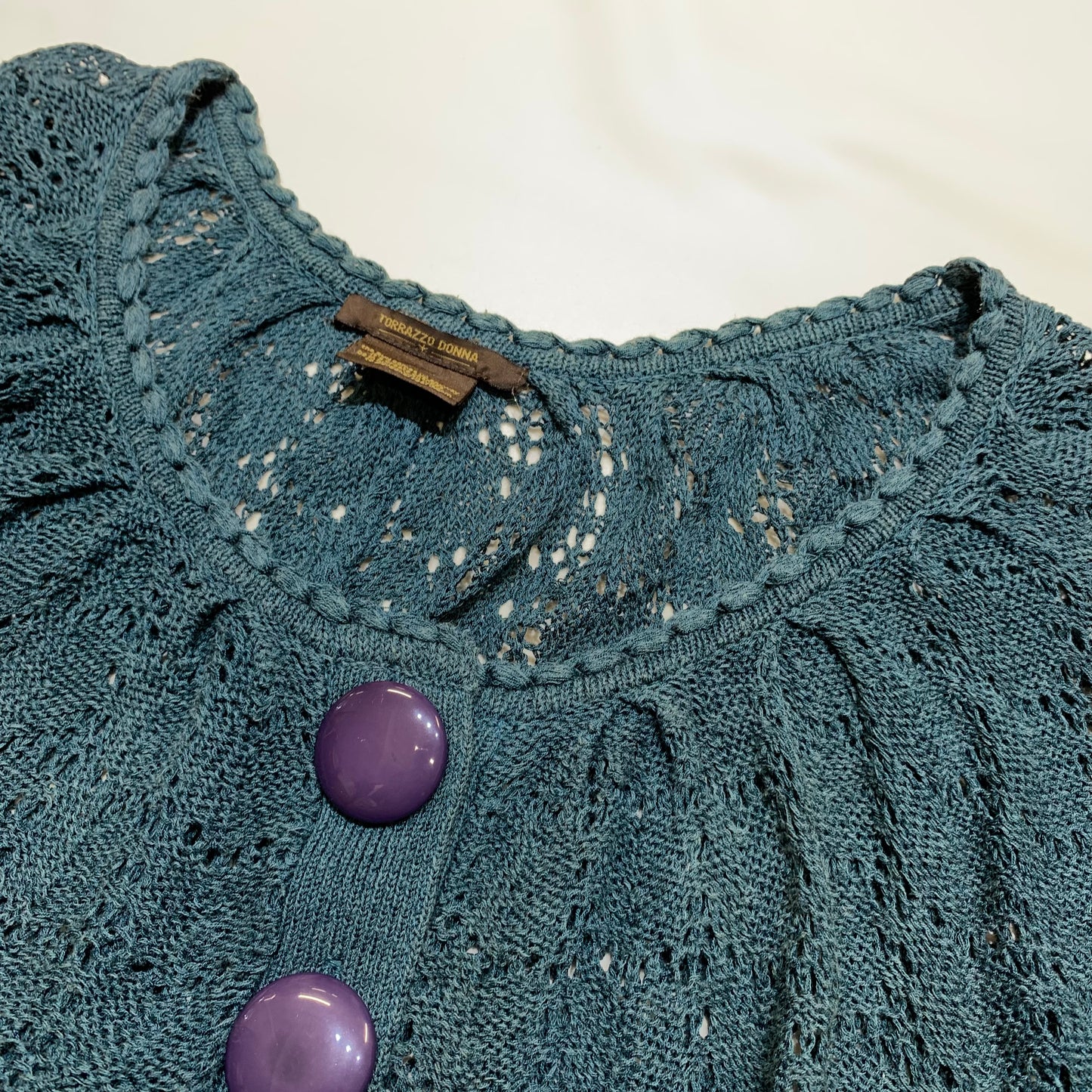 Openwork Knit Puff Sleeves Cardigan