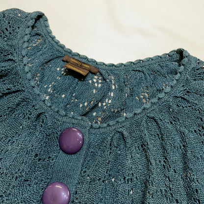 Openwork Knit Puff Sleeves Cardigan