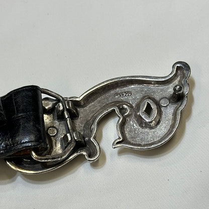 1995 Brighton Ornate Scroll Buckle Croc-Embossed Leather Belt