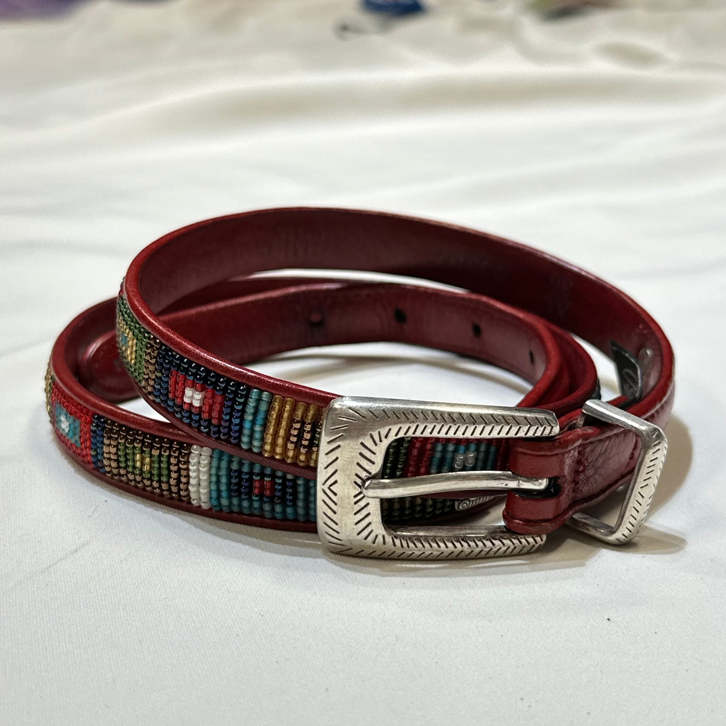 Brighton Southwestern Beaded Leather Belt