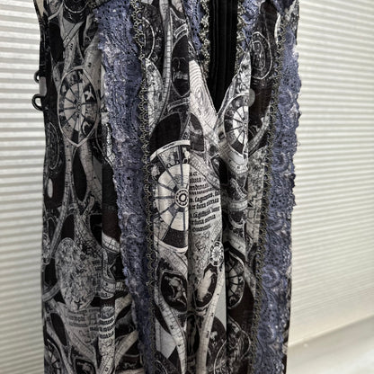 Ozz Angelo Antique Celestial Astrology Map Lace Trim Dress