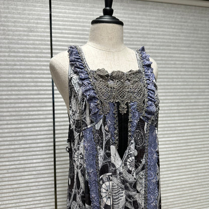Ozz Angelo Antique Celestial Astrology Map Lace Trim Dress