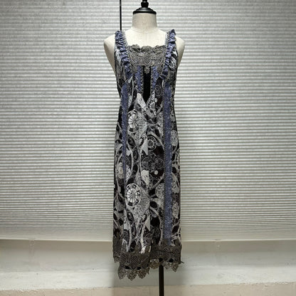 Ozz Angelo Antique Celestial Astrology Map Lace Trim Dress