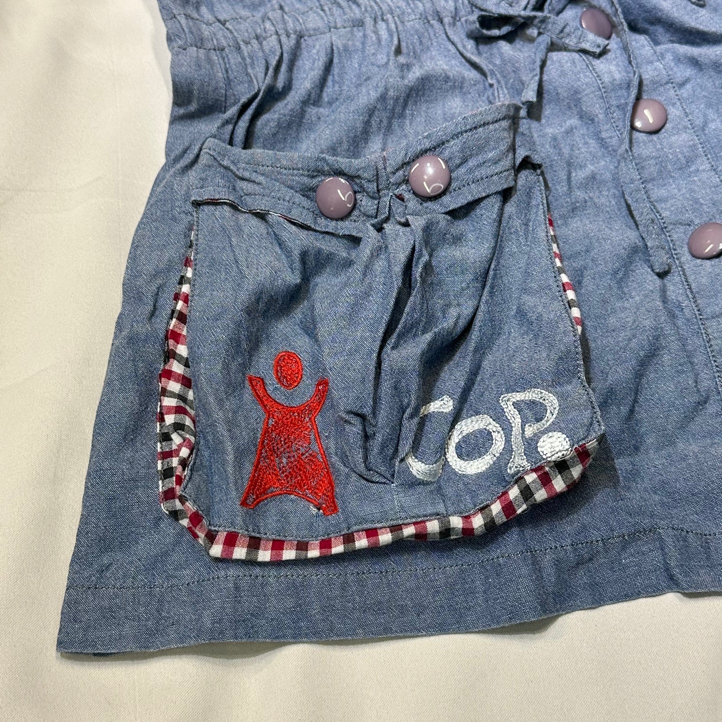 90s Cop.Copine Gingham Edging Utility Denim Vest Dress