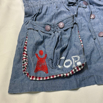 90s Cop.Copine Gingham Edging Utility Denim Vest Dress