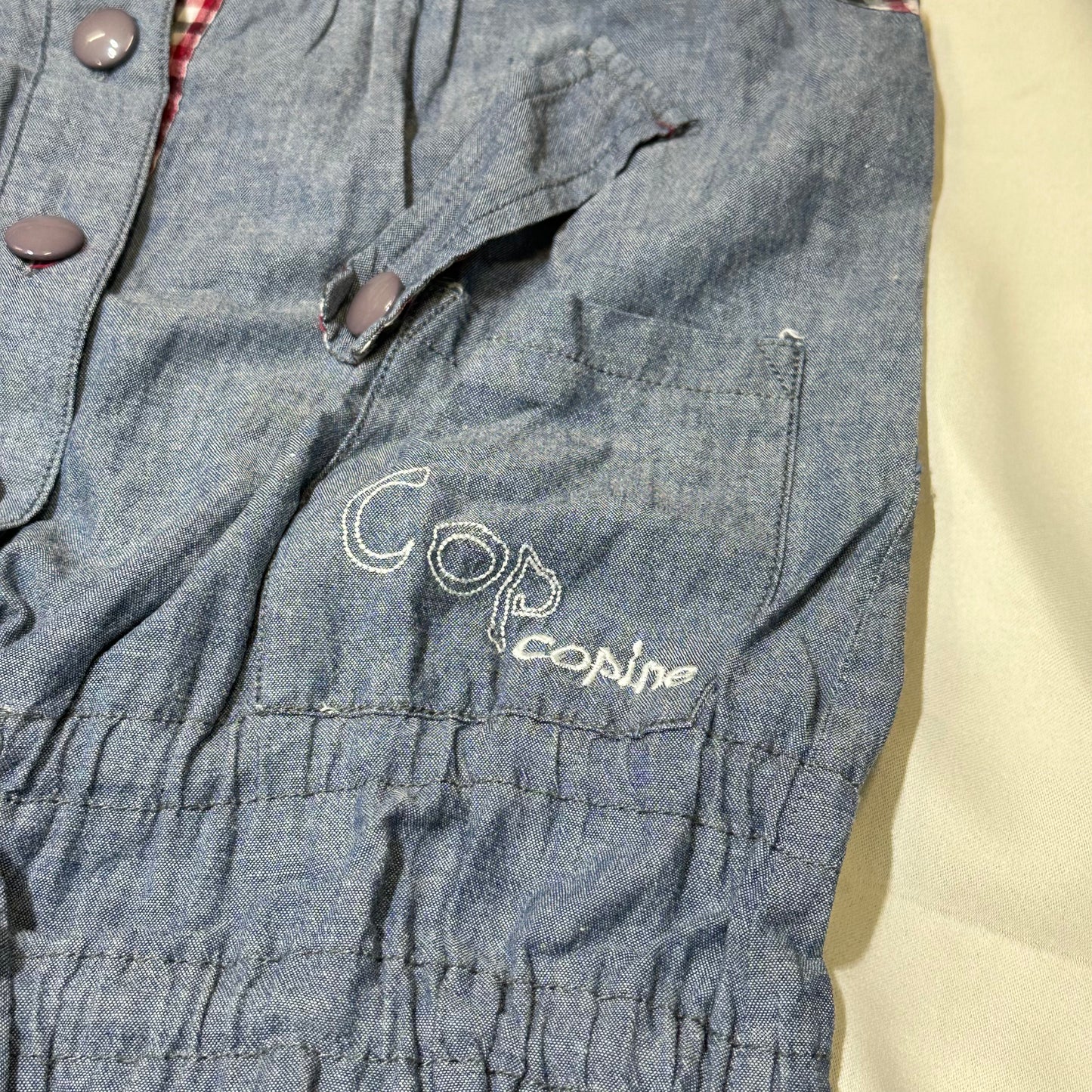 90s Cop.Copine Gingham Edging Utility Denim Vest Dress