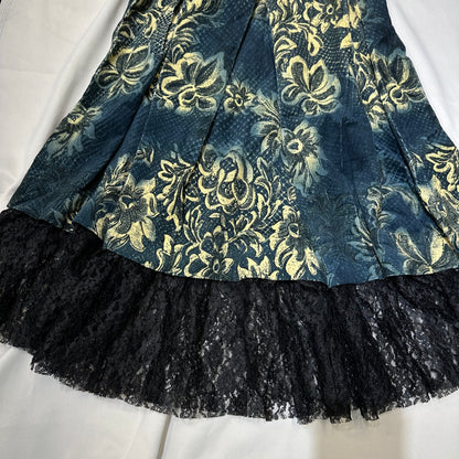 Damask Pleated Skirt with Lace Hem