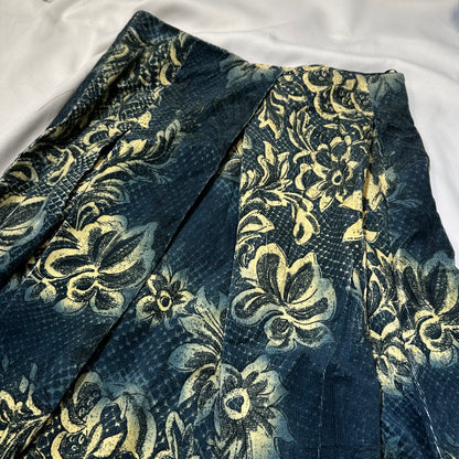 Damask Pleated Skirt with Lace Hem