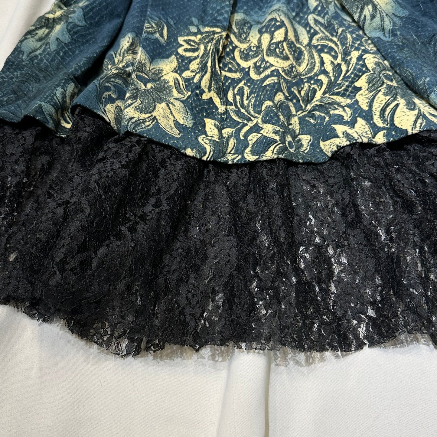 Damask Pleated Skirt with Lace Hem