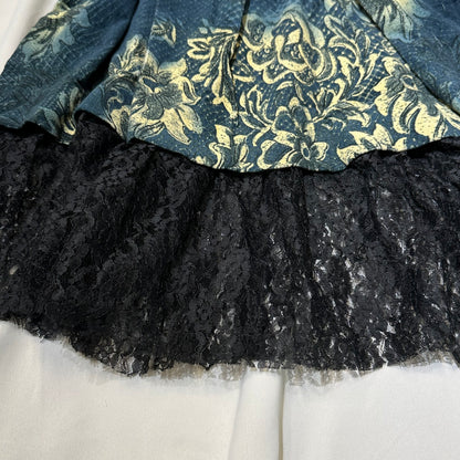 Damask Pleated Skirt with Lace Hem