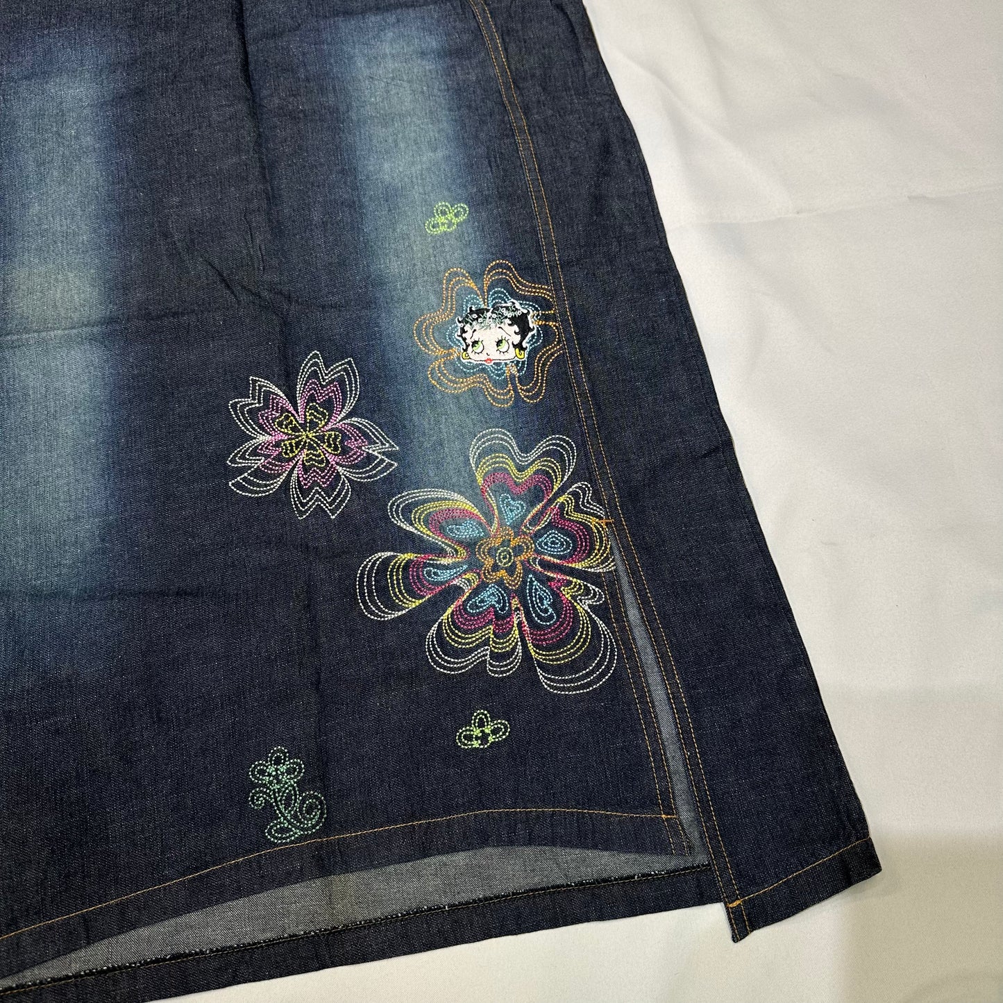 2002 Betty Boop Embroidery Denim Maxi Skirt