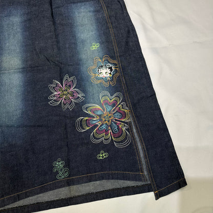 2002 Betty Boop Embroidery Denim Maxi Skirt