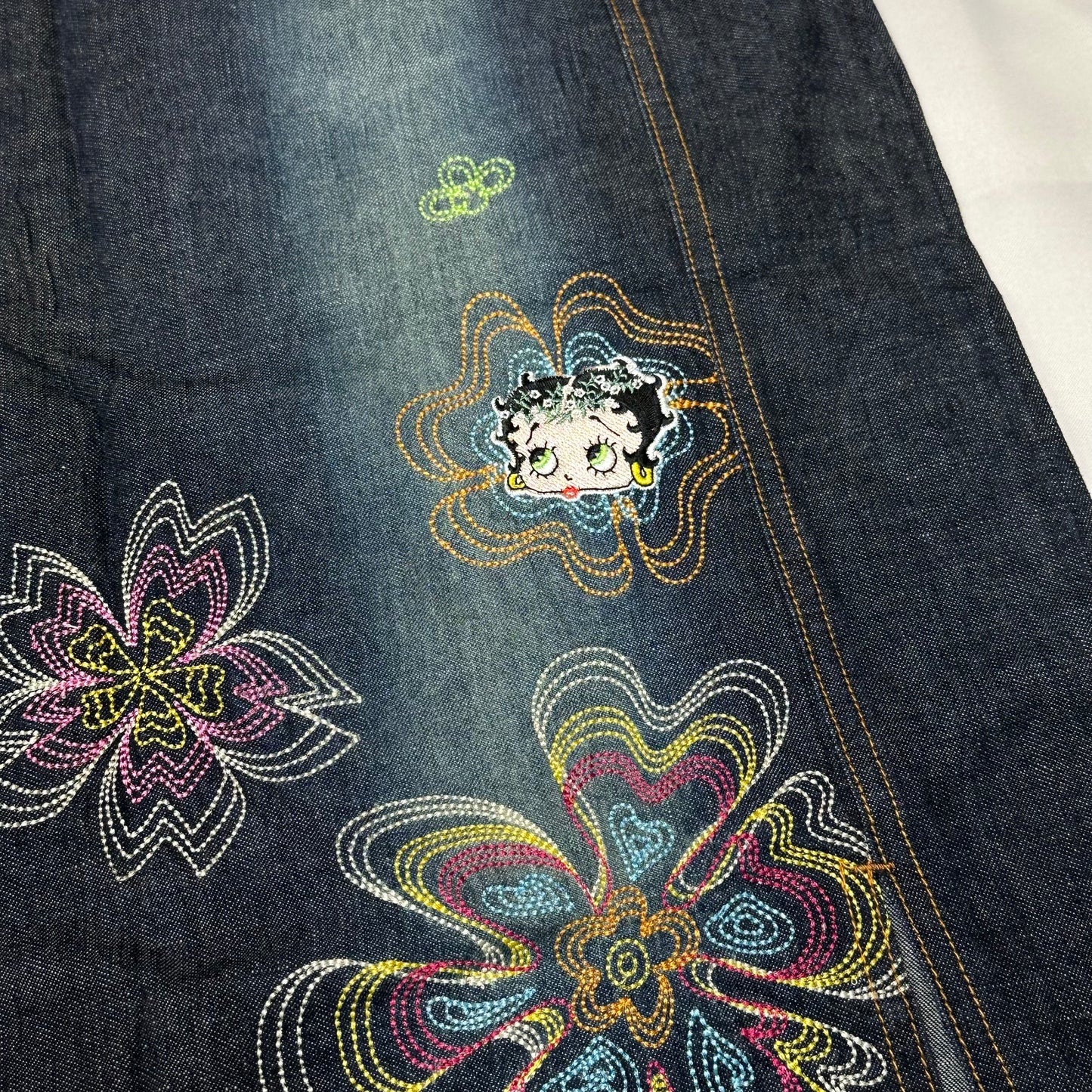 2002 Betty Boop Embroidery Denim Maxi Skirt