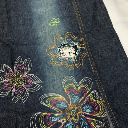 2002 Betty Boop Embroidery Denim Maxi Skirt