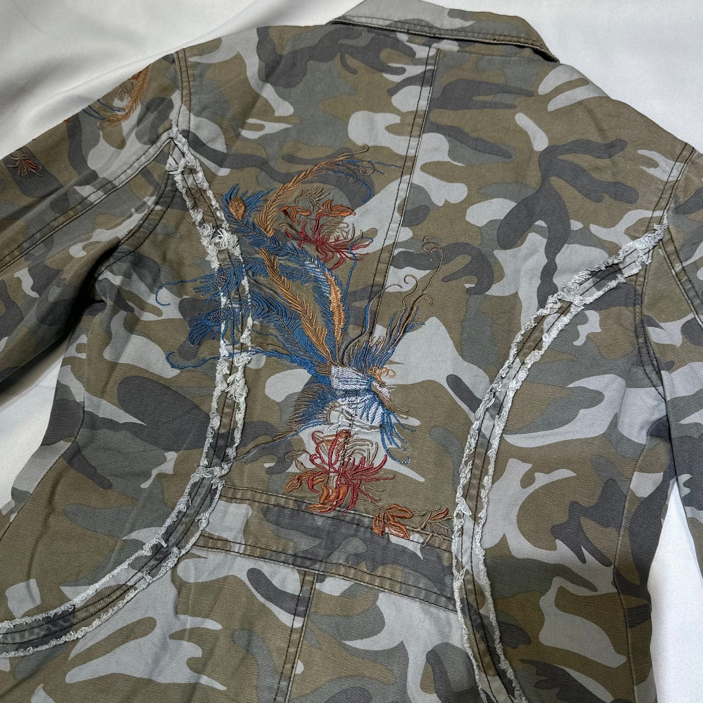 Camo Print Fitted Blazer with Embroidery