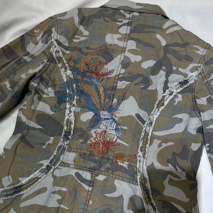 Camo Print Fitted Blazer with Embroidery