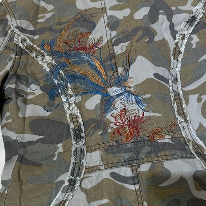 Camo Print Fitted Blazer with Embroidery