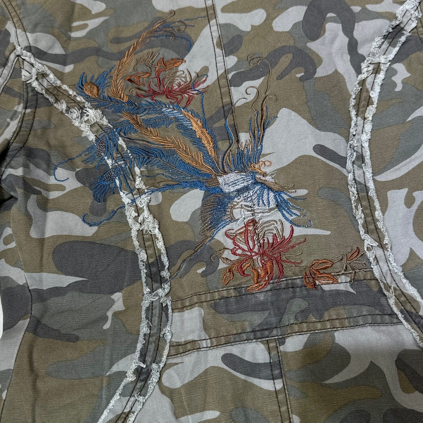 Camo Print Fitted Blazer with Embroidery