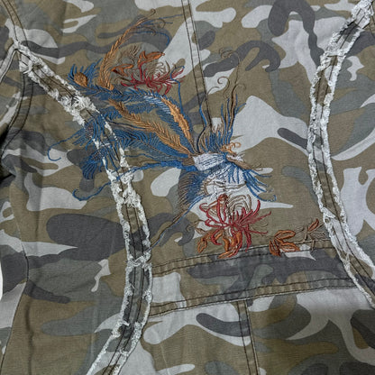 Camo Print Fitted Blazer with Embroidery