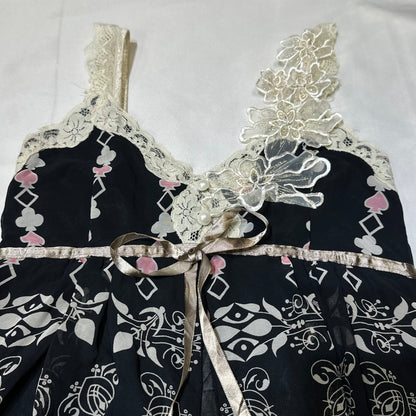 Lace Trim Whimsigothic Printed Dress