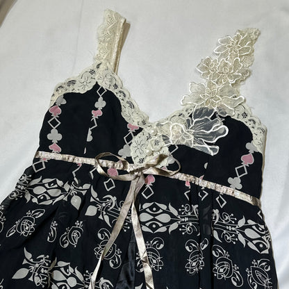 Lace Trim Whimsigothic Printed Dress