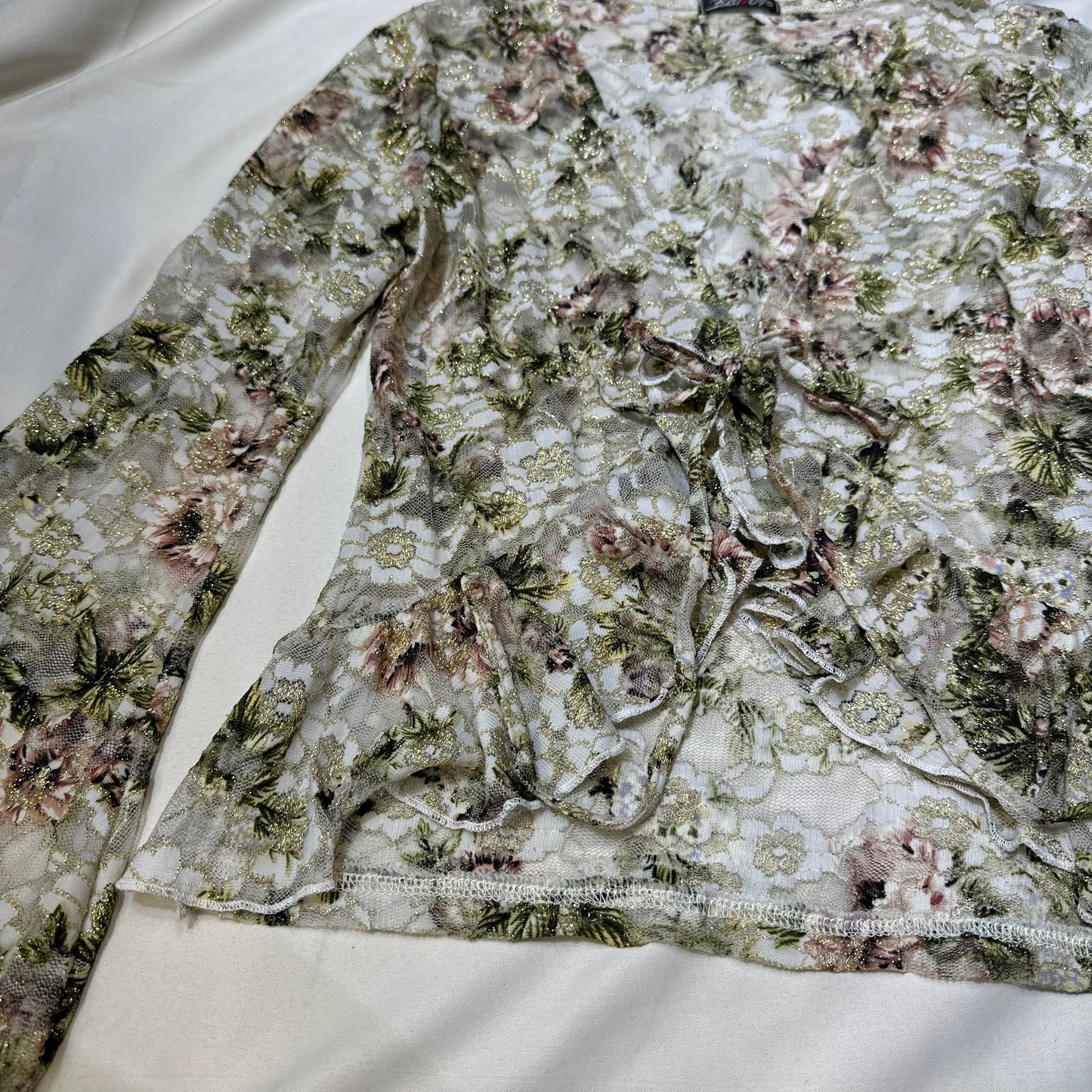 Floral Tie-Front Top with Flare Sleeves