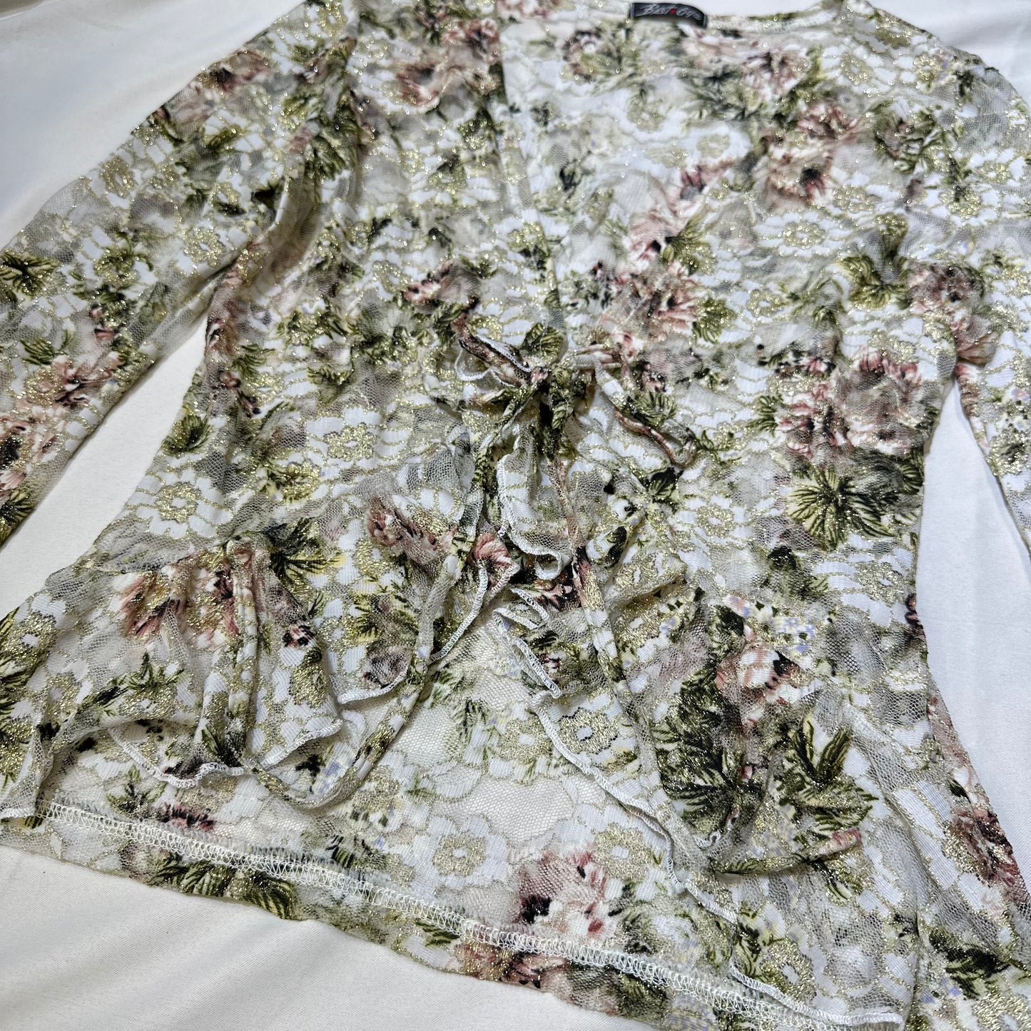 Floral Tie-Front Top with Flare Sleeves
