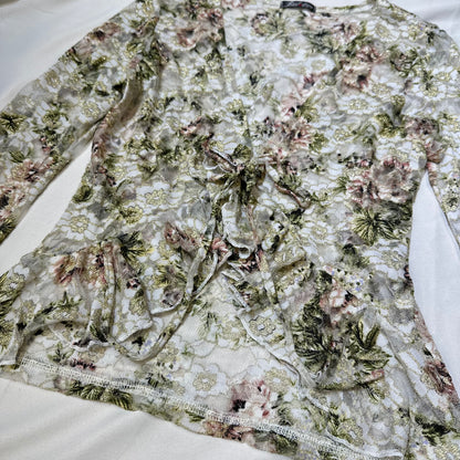 Floral Tie-Front Top with Flare Sleeves