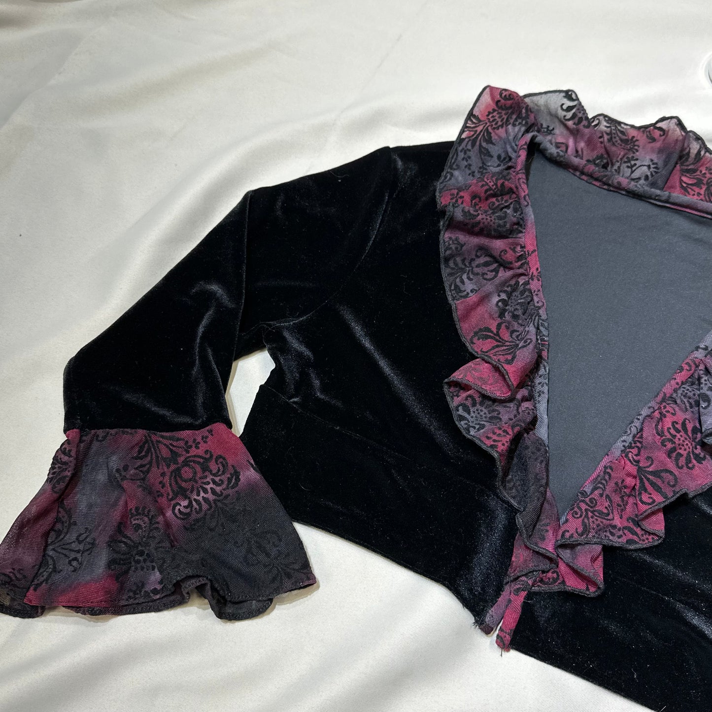 Velvet Cropped Cardigan with Ruffle Trim