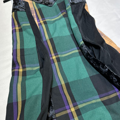 Plaid Patchwork A-line Velvet Trim Dress