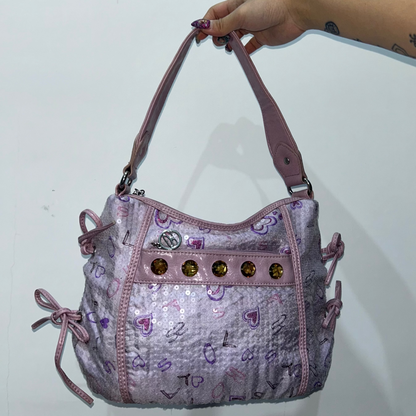 Sequin Heart Print Shoulder Bag