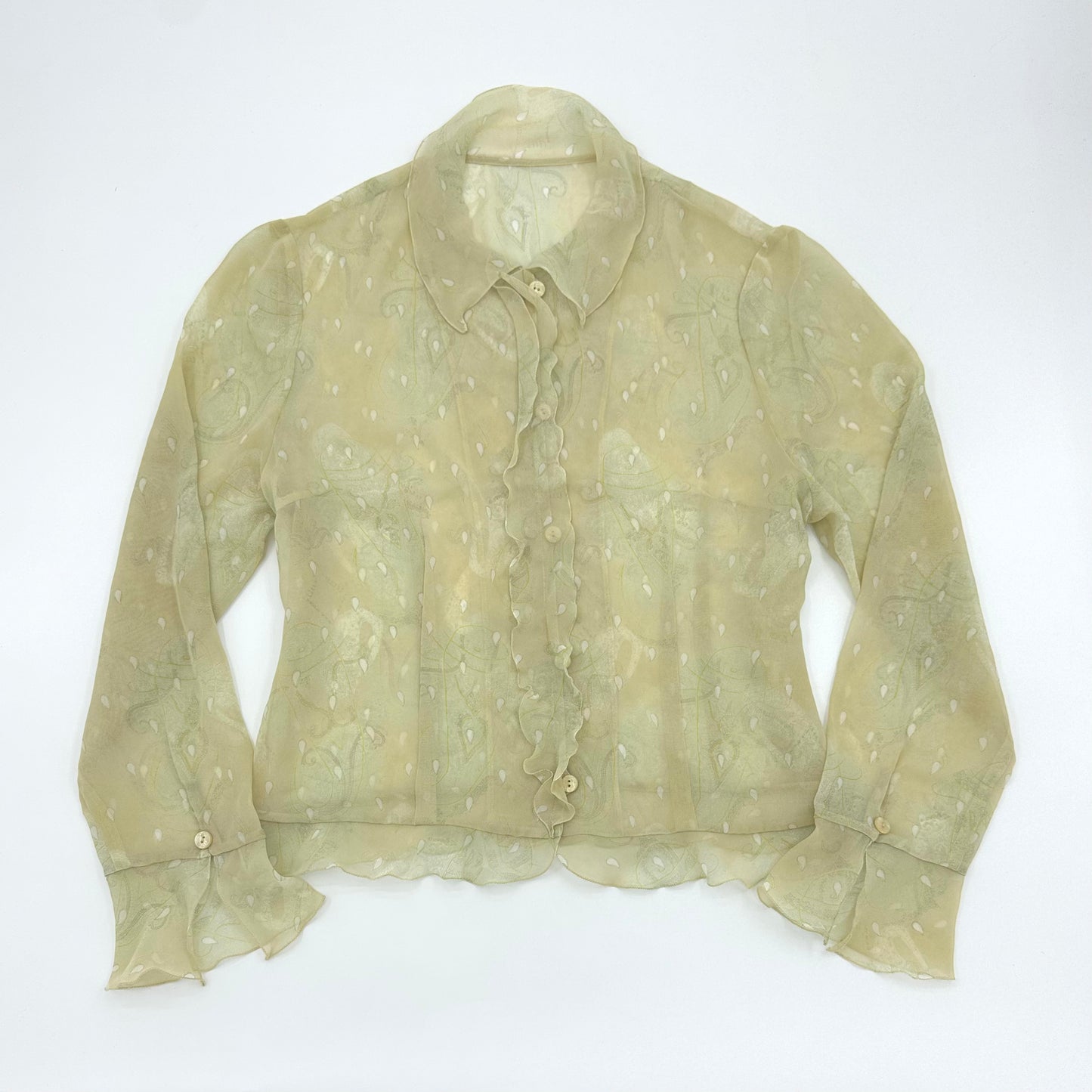 Sheer Lace Ruffle Long Sleeves Shirt
