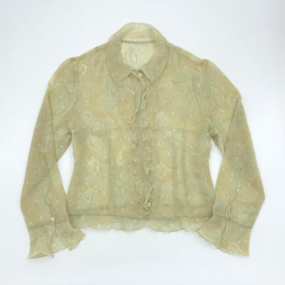 Sheer Lace Ruffle Long Sleeves Shirt