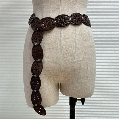 Perforated Floral Leather Link Belt