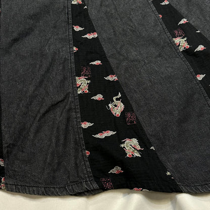 Japanese Pattern Patched Maxi Denim Skirt