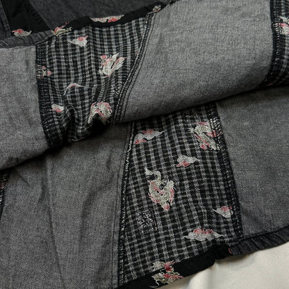 Japanese Pattern Patched Maxi Denim Skirt
