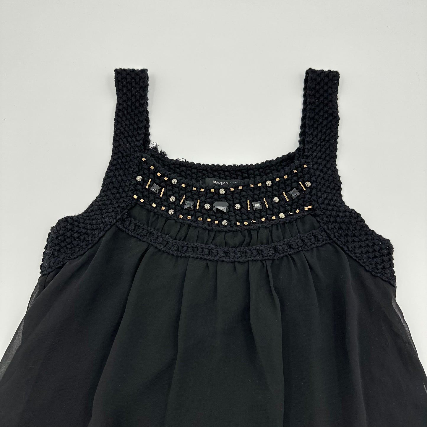 Knit Trim Mesh Layered Tank