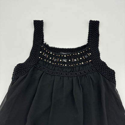 Knit Trim Mesh Layered Tank